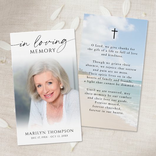 In Loving Memory Beach Photo Funeral Prayer Cards