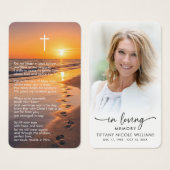 In Loving Memory Beach Sunset Photo Prayer Card (Devant & derrière)