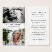 In Loving Memory Before & After Prayer Card (Devant & derrière)