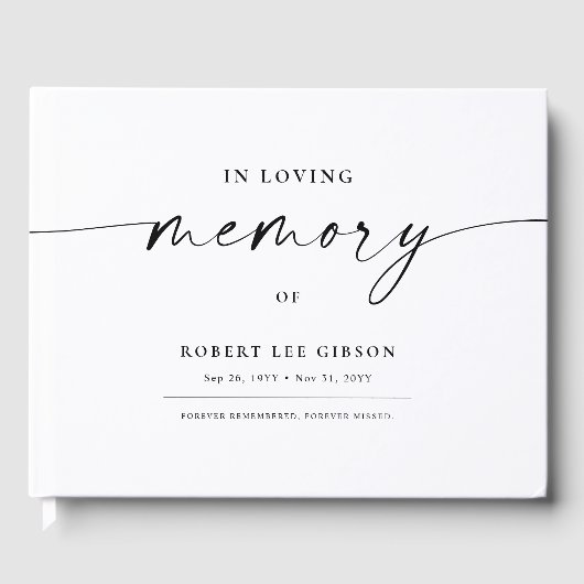 In Loving Memory begrafenis in zwart-wit Gastenboek (Voorkant)
