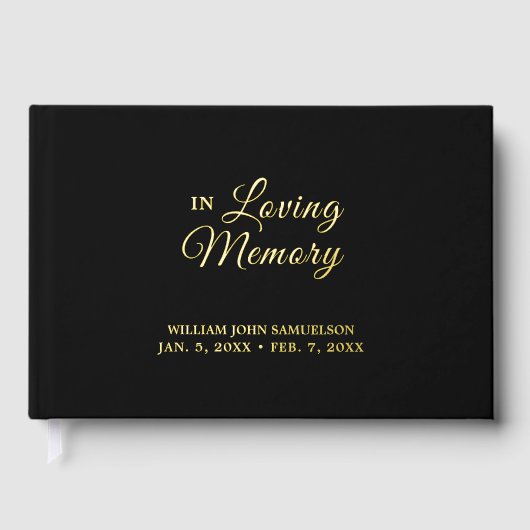 In Loving Memory Begrafenis Zwart Goud Gastenboek (Voorkant)
