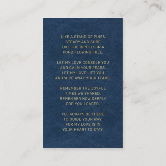 In Loving Memory Blauw Goud Foto Begrafenis Kaart Visitekaartje (Achterkant)