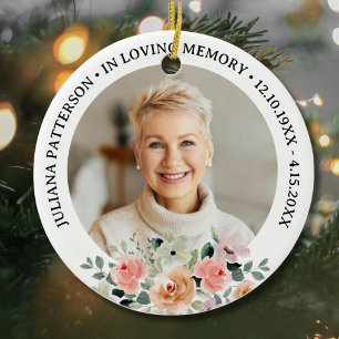 In Loving Memory Bloemen Rouw Herdenkingsfoto  Keramisch Ornament