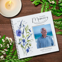 In Loving Memory Blue Floral Uitvaart Gastenboek