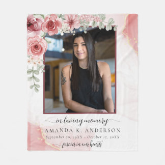 In Loving Memory Blush Red Flower Funeral Fleece Deken