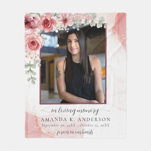 In Loving Memory Blush Red Flower Funeral Fleece Deken (Voorkant)