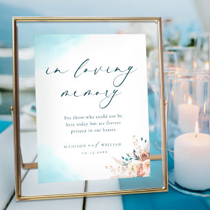 In Loving Memory Boho Turquoise en Peach Floral Poster