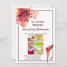 In Loving Memory Calla Lily Funeral Aankondiging