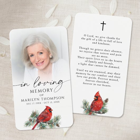 In Loving Memory Cardinal Memorial Prayer Card