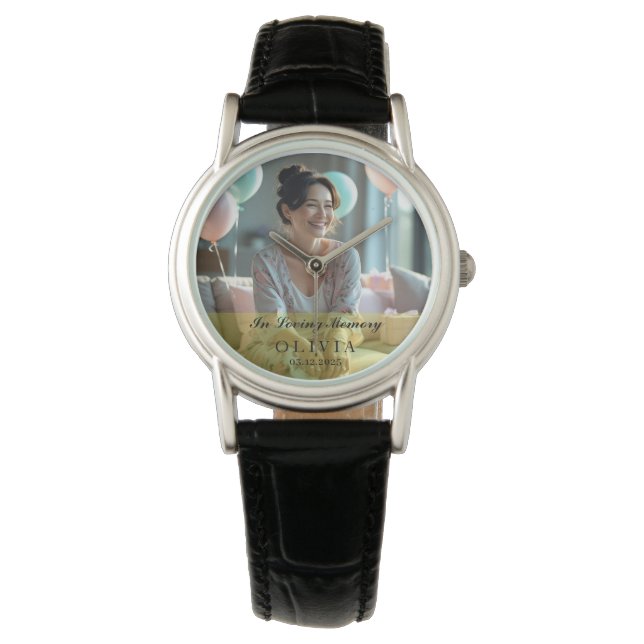 In Loving Memory Custom Photo ClassicBlack Leather Horloge (Voorkant)