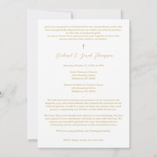 In Loving Memory Elegant Custom Couple's Funeral  Kaart (Achterkant)