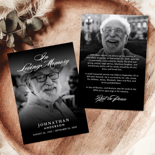 In Loving Memory Elegant Script 2-foto dood Aankondiging