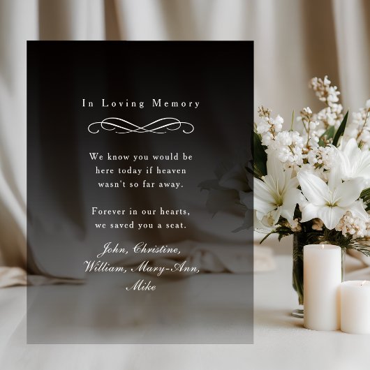 "In Loving Memory" Elegant Wedding Memorial  Acryl Bord