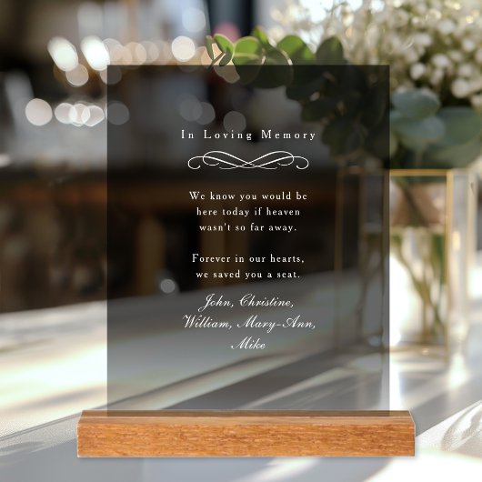 "In Loving Memory" Elegant Wedding Memorial Acryl Bord