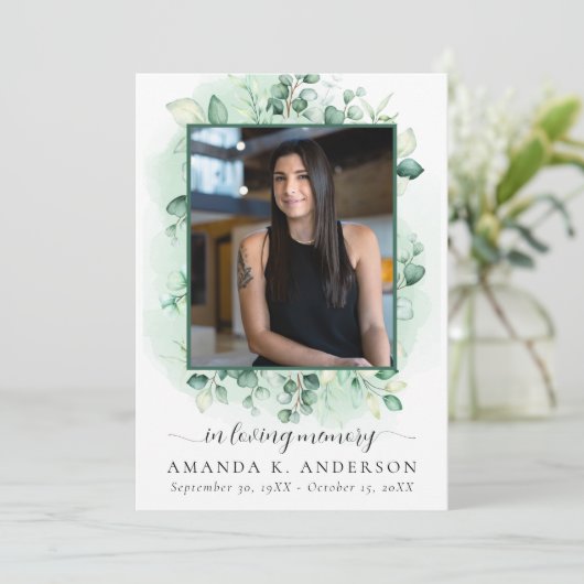 In Loving Memory Eucalyptus groen overlijdensberic Programma (Staand voorkant)