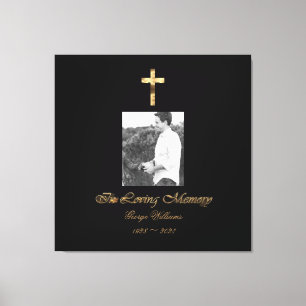 In Loving Memory Faux Gold Cross Foto toevoegen Canvas Afdruk