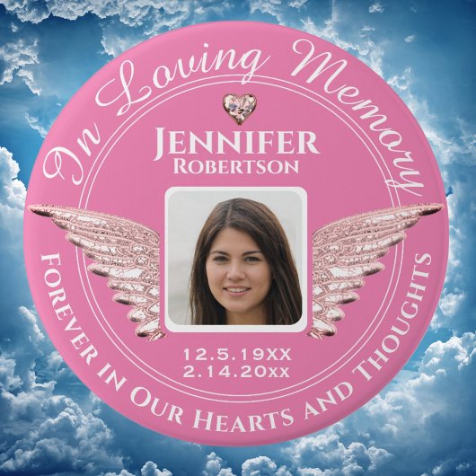 In Loving Memory Foto Roze Ronde Button 7,6 Cm