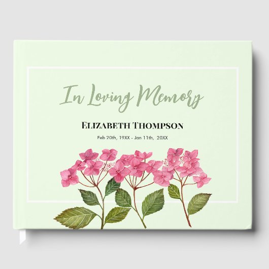 In Loving Memory Funeral Waterverf Hydrangea Gastenboek (Voorkant)