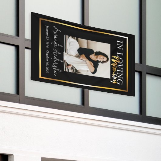 In Loving Memory Gouden begrafenisfoto Spandoek (Buitenkant Gebouw)