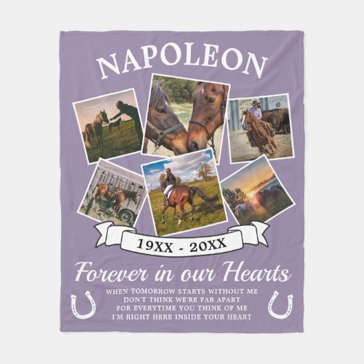 In Loving Memory Horse Paars Fleece Deken (Voorkant)