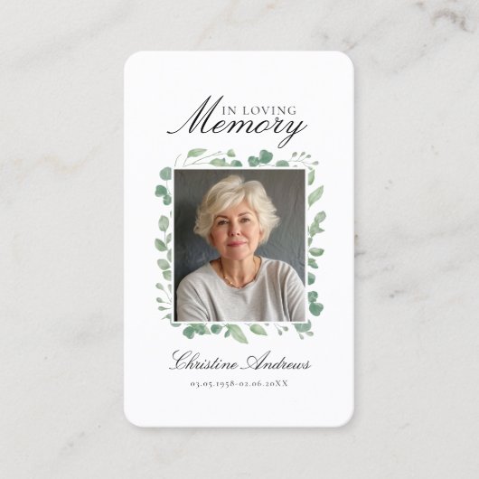 "In Loving Memory" (In liefdevolle herinnering), b Visitekaartje (Voorkant)