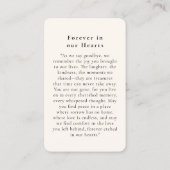 "In Loving Memory" (In liefdevolle herinnering), b Visitekaartje (Achterkant)