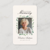 "In Loving Memory" (In liefdevolle herinnering), b Visitekaartje (Voorkant)