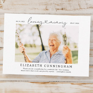 In Loving Memory Memorial Eenvoudige moderne foto Bedankkaart