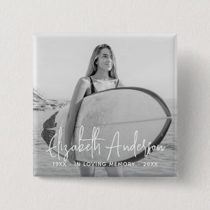 In Loving Memory Memorial Funeral Moderne foto Vierkante Button 5,1 Cm