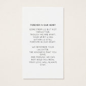 In Loving Memory Modern Script Photo Funeral Visitekaartje (Achterkant)