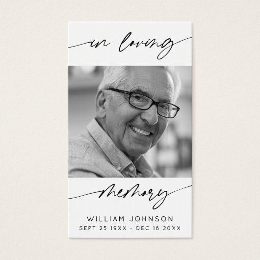 In Loving Memory Modern Script Photo Funeral  Visitekaartje (Voorkant)