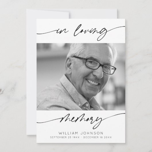 In Loving Memory Moderne Script Foto Begrafenis Bedankkaart (Voorkant)