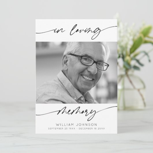 In Loving Memory Moderne Script Foto Begrafenis Bedankkaart (Staand voorkant)