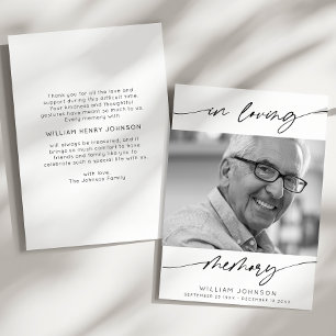 In Loving Memory Moderne Script Foto Begrafenis Bedankkaart