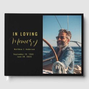 In Loving Memory Moderne Zwart Aangepaste Foto Beg Gastenboek