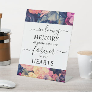 In Loving Memory Moody bloemenpatroon Reclamebord Met Voetstuk