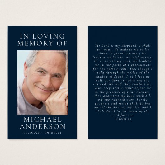 In Loving Memory Navy Blue Memorial Prayer Kaart (Voorkant /achterkant)
