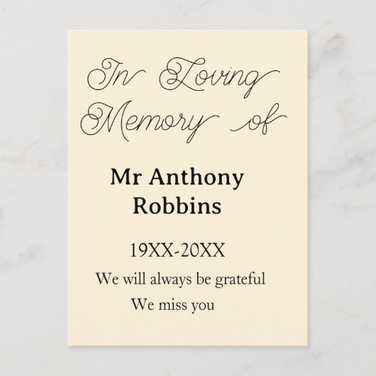 In Loving memory of name funeral memory keepsake Feestdagenkaart (Voorkant)
