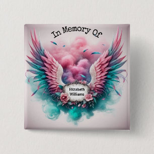 In Loving Memory Paarse Bloemen Vierkante Button 5,1 Cm