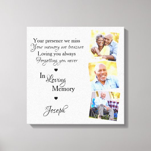 In Loving Memory Personalized 3 Foto Memorial Canvas Afdruk (Voorkant)
