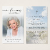 In Loving Memory Photo Beach Cross Prayer Cards (Devant & derrière)
