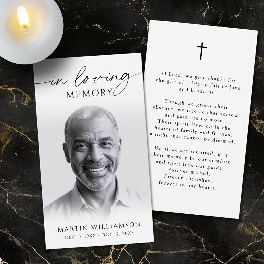 In Loving Memory Photo Cross Sympathy Prayer Card