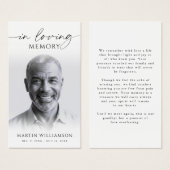 In Loving Memory Photo Simple Funeral Prayer Card (Devant & derrière)
