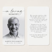 In Loving Memory Photo Simple Sympathy Prayer Card (Devant & derrière)