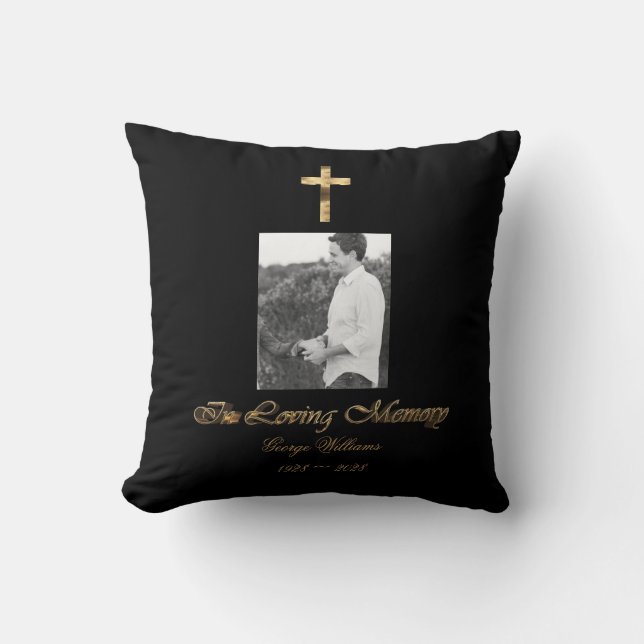 In Loving Memory Religieus Gouden Kruis Foto toevo Kussen (Voorkant)