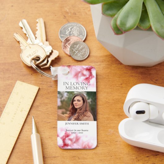 In Loving Memory Roze Anjers Foto Sleutelhanger (Bureau)
