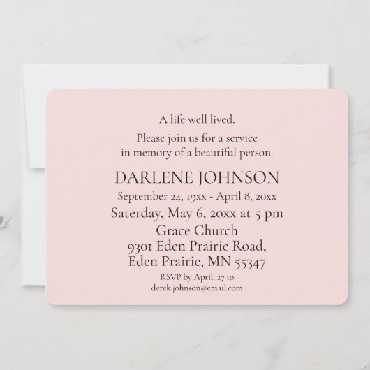 In Loving Memory Roze Lily uitnodiging (Achterkant)