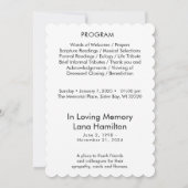 In Loving Memory Script Photo Funeral Program Kaart (Achterkant)