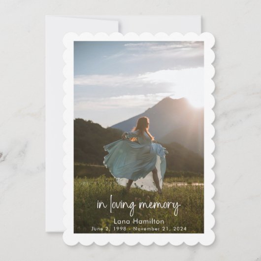 In Loving Memory Script Photo Funeral Program Kaart (Voorkant)