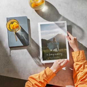 In Loving Memory Script Photo Funeral Program Kaart